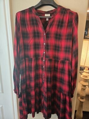 Knox Rose Red & Black Plaid Button-Front Tunic Dress